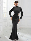High Neck Velvet Rhinestone Maxi Party Dress