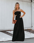 Hit The Beach Smocked Halter Maxi Dress Black