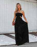 Hit The Beach Smocked Halter Maxi Dress Black