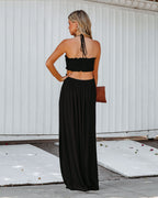 Hit The Beach Smocked Halter Maxi Dress Black