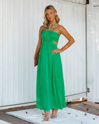 Hit The Beach Smocked Halter Maxi Dress Kelly Green