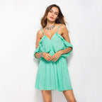 Holiday Beach Wedding Floral Off shoulder Bat sleeve Halter Suspender Dress