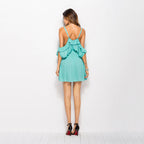 Holiday Beach Wedding Floral Off shoulder Bat sleeve Halter Suspender Dress