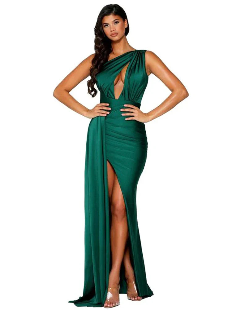 One-Shoulder Satin Hollow Out Party Dress