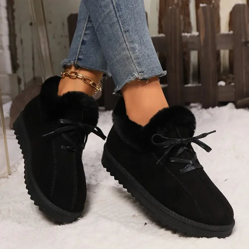 Hot Sale Shoes for Women 2024 New Plush Warm Fashionable Women's Boots Casual Laceup Winter Cotton Shoes Zapatos De Mujer