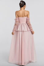 Xedand Pink Mesh Off Shoulder Maxi Dress