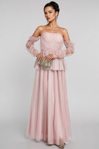 Xedand Pink Mesh Off Shoulder Maxi Dress