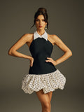 Folded Collar Dot Bandage Mini Dress