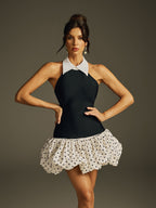 Folded Collar Dot Bandage Mini Dress