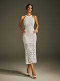 Halterneck Embroidered Midi Dress