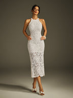 Halterneck Embroidered Midi Dress