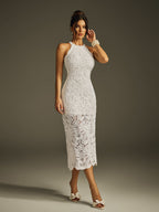 Halterneck Embroidered Midi Dress