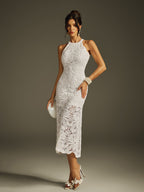 Halterneck Embroidered Midi Dress