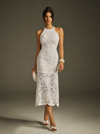 Halterneck Embroidered Midi Dress