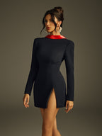Folded Collar Backless Mini Dress