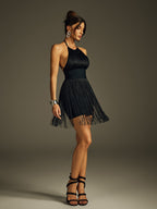 Halterneck Fringe Bandage Mini Dress