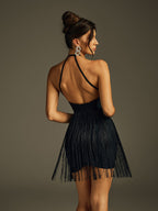 Halterneck Fringe Bandage Mini Dress