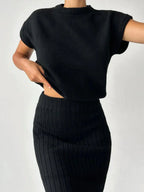 Chunky Knit Tank Top and High Waist Midi Knit Skirt Matching Set