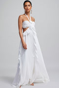 Erika Halter Cut-Out Ruffle Maxi Dress