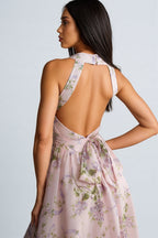 Ekala Floral Print Open Back Midi Dress