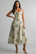 Caelu Floral Print Sweetheart Midi Dress