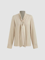 Collar Metal Hook Long Sleeve Blouse With Tie