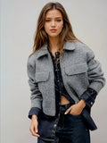 Casual Style Bouclé Grey Jacket