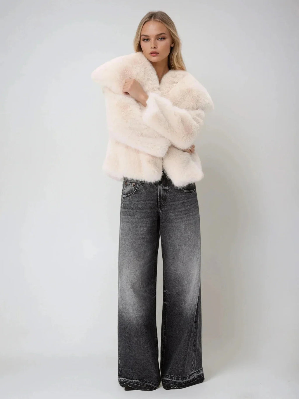 Glamorous Creamy Faux Fur Coat