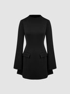 High Neck Solid Long Sleeve Mini Dress