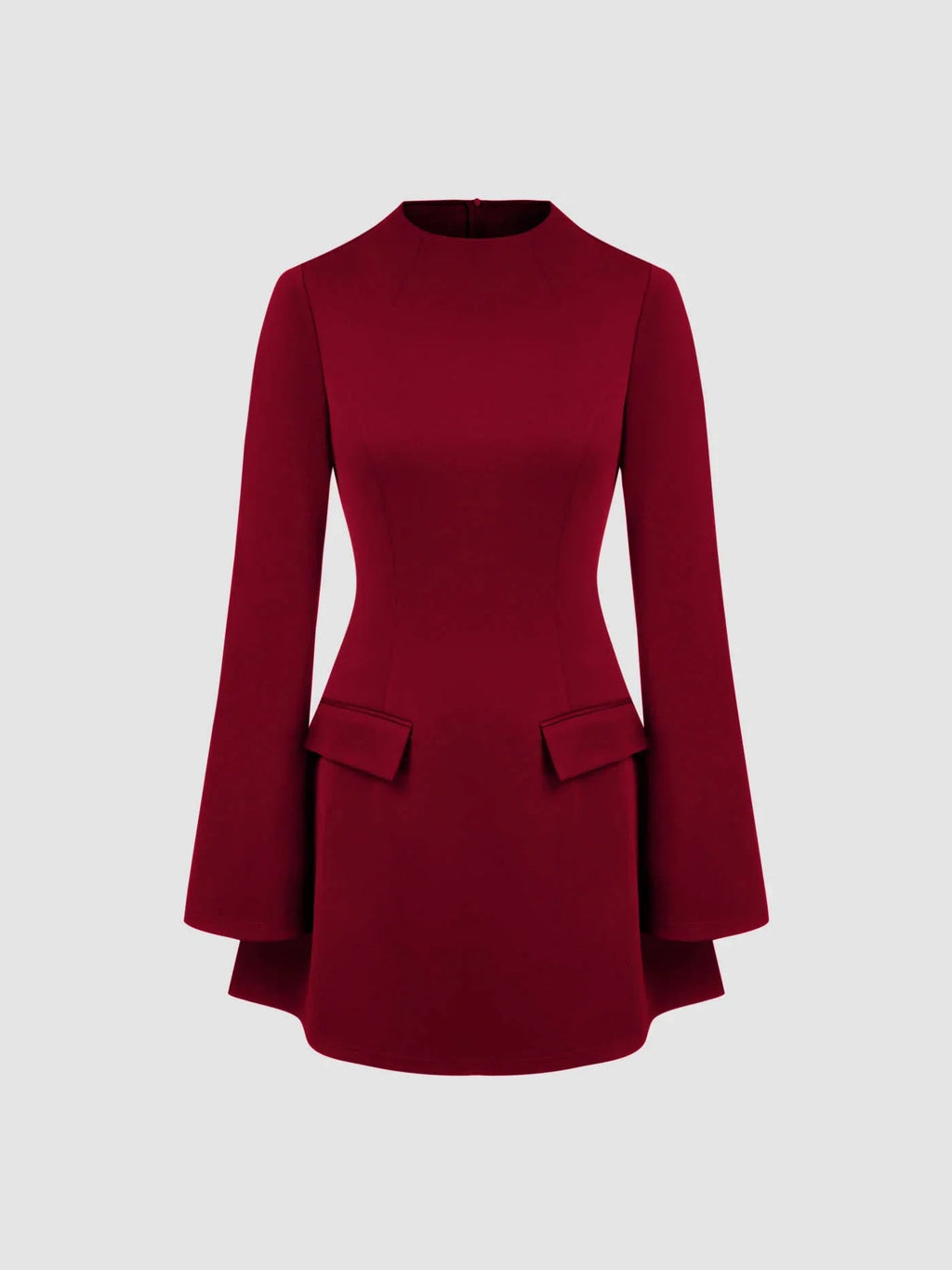 High Neck Solid Long Sleeve Mini Dress