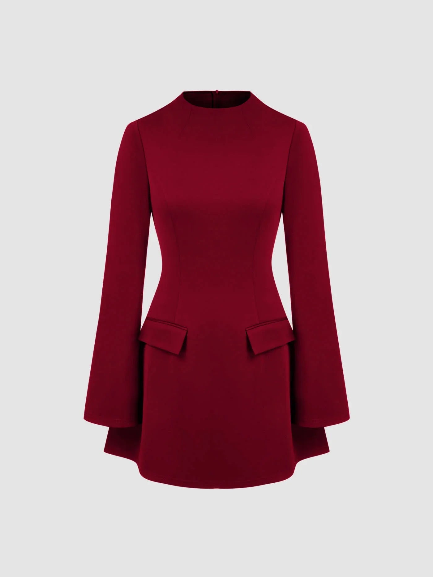 High Neck Solid Long Sleeve Mini Dress