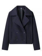 Wool Blend Lapel Double Breasted Long Sleeve Coat