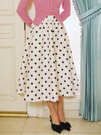 Mid Rise Polka Dot Pocket Ruffle Maxi Skirt