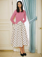 Mid Rise Polka Dot Pocket Ruffle Maxi Skirt
