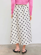 Mid Rise Polka Dot Pocket Ruffle Maxi Skirt