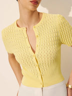 Sweet Lemon Hollow Knit Buttoned Top