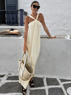 Backless Cross Shoulder Halter Long Dress