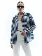 Elegant Style Shift Stripe Turndown Collar Shirt
