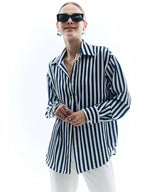 Elegant Style Shift Stripe Turndown Collar Shirt
