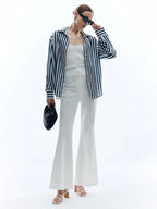 Elegant Style Shift Stripe Turndown Collar Shirt