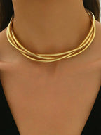 Triple-Layered Gold-Tone Choker Necklace