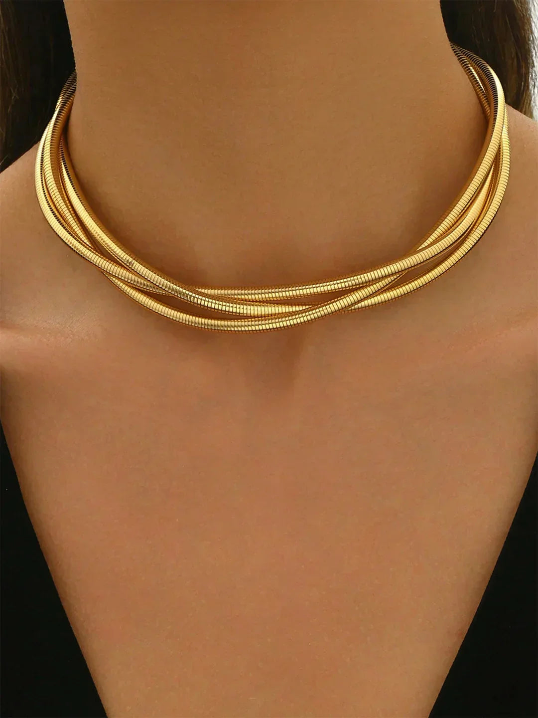 Triple-Layered Gold-Tone Choker Necklace