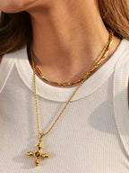 Cats Eye Stainless Steel Cross Necklace