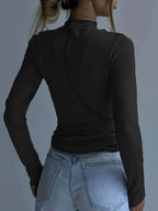 Solid Color Long-sleeved Elastic Slim-fit Basic Hedging Top