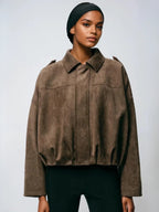 Batwing Sleeve Premium Textured Suede Pilot Jacket