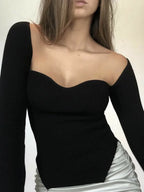 Elegant Sweetheart Long Sleeve Knit Top