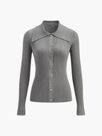 Oldmoney Style Ribbed Lapel Slim Cardigan