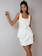 Elegant Style Square Collar Sleeveless Skirt Set