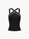Contrast Color Cross V-neck Sling Top