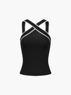 Contrast Color Cross V-neck Sling Top
